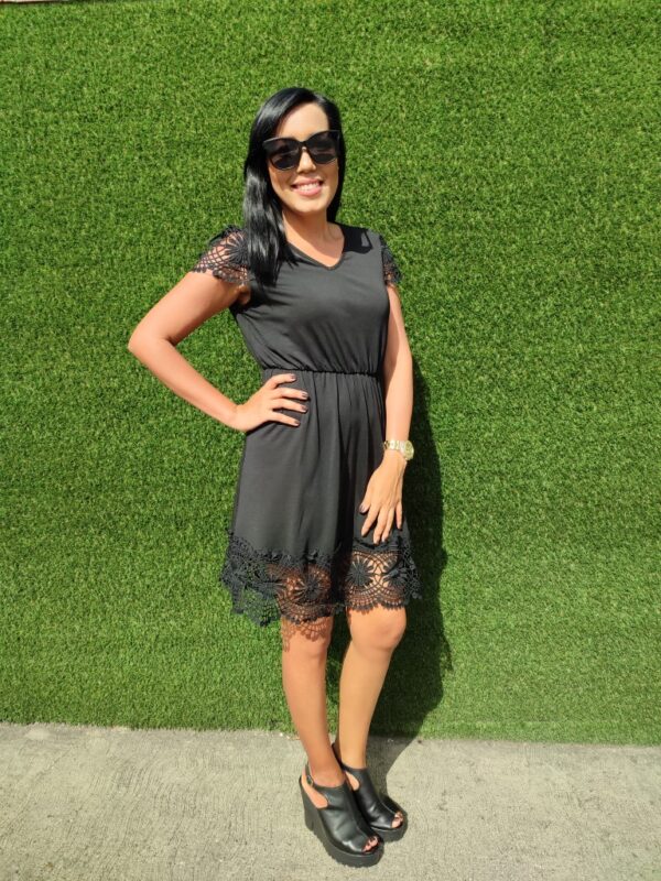 Vestido Encaje en contraste Liso Casual