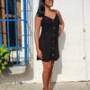 Vestido de tirantes con botón tejido waffle